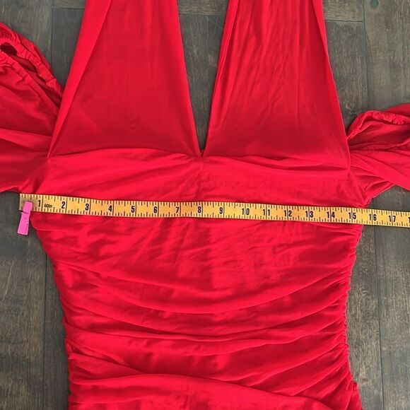 ANRABESS Sexy V Neck Ruched Bodycon Mini Dress Puff Long Sleeve Cocktail - Picture 8 of 12